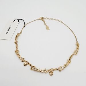 COACH Script Heart Chocker Necklace Gold Plated Brass Zirconia NEW